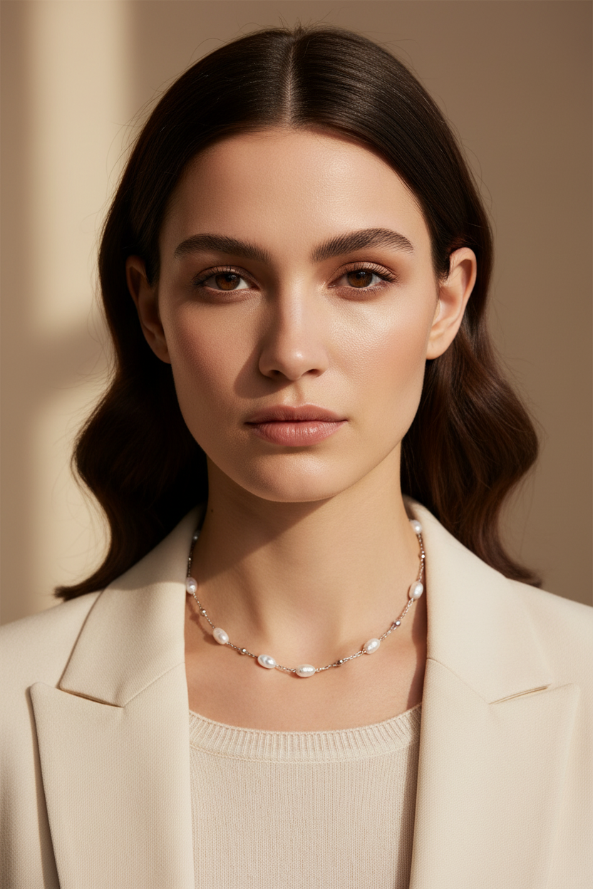 Ατσάλινο κολιέ με φυσικές πέρλες So Cute by Dimi