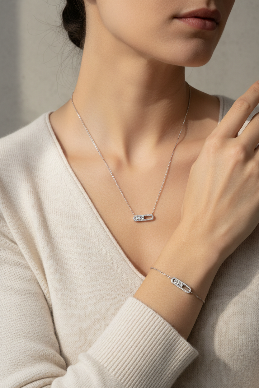 Ατσάλινο βραχιόλι και κολιέ Glow Line Sparkle με ζιργκόν So Cute by Dimi 