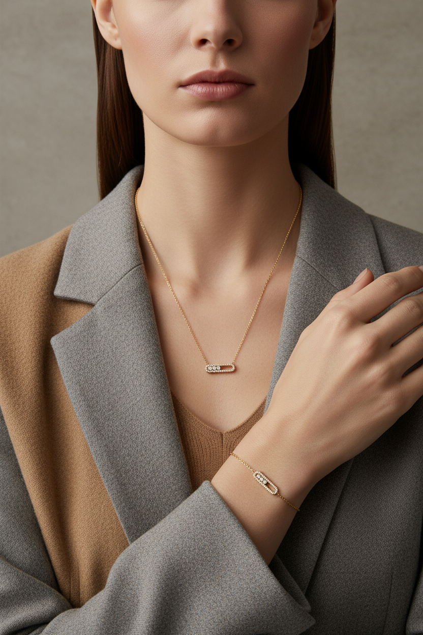 Ατσάλινο βραχιόλι και κολιέ Glow Line Sparkle με ζιργκόν So Cute by Dimi 