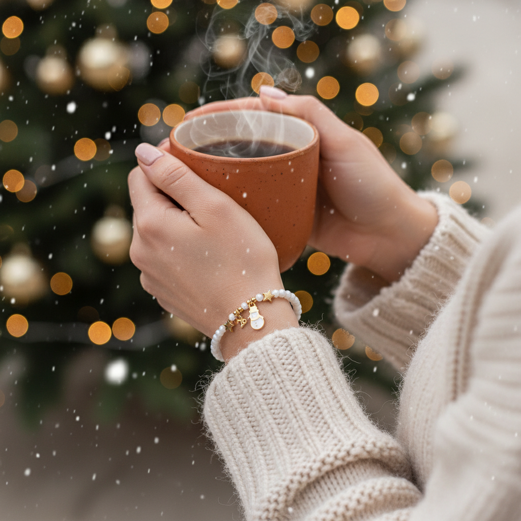 Χριστουγεννιάτικο βραχιόλι-γούρι με χάντρες και χιονανθρωπάκι, So Cute by Dimi.