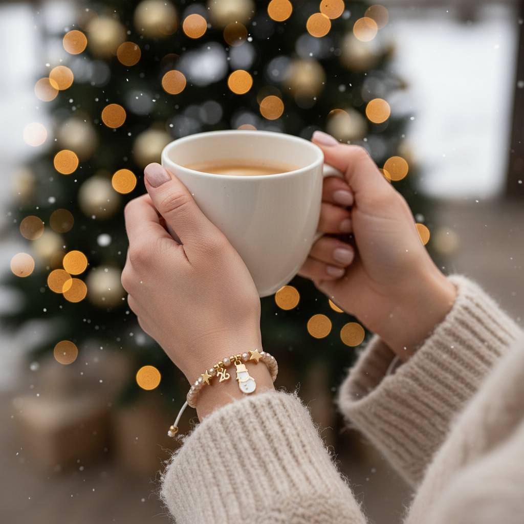 Χριστουγεννιάτικο βραχιόλι-γούρι με χάντρες και χιονανθρωπάκι, So Cute by Dimi.