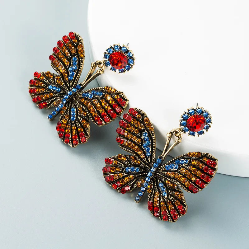 Retro Diamond Butterfly Earrings