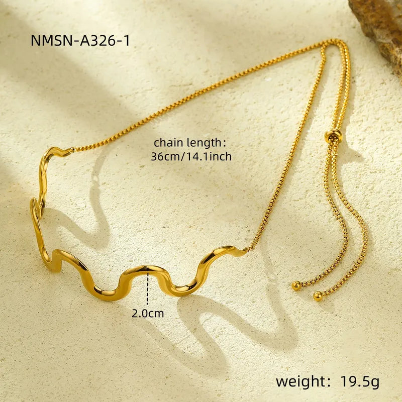 Waves 304 Stainless Steel 18K Gold Plated Necklace