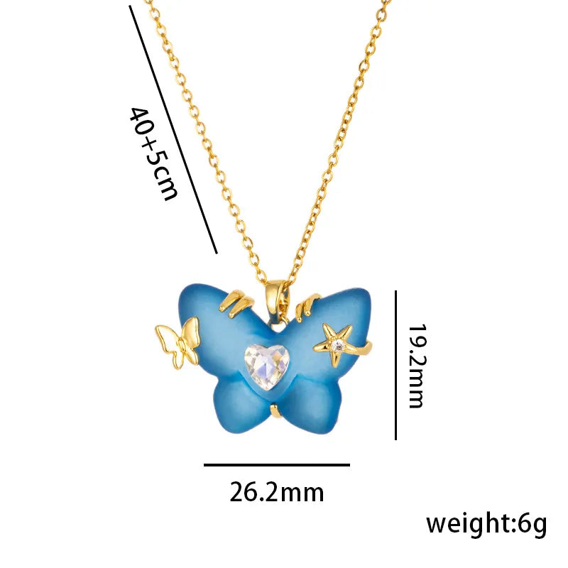 Titanium Steel Sweet Star Butterfly Plating Inlay Zircon Pendant Necklace