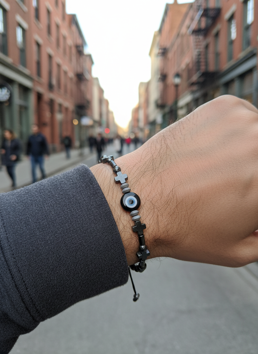 Βραχιόλι ματάκι και σταυροί με αιματίτη – χονδρική So Cute by Dimi