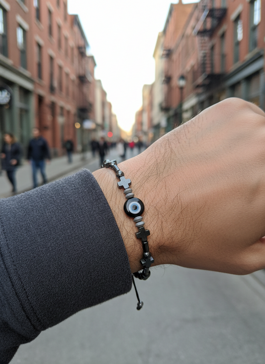 Βραχιόλι ματάκι και σταυροί με αιματίτη – χονδρική So Cute by Dimi
