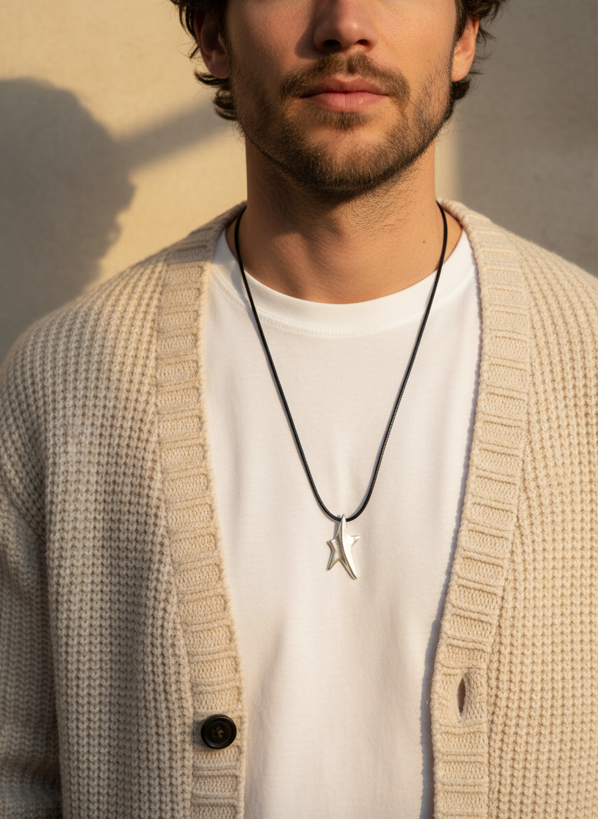 🤍✨Χειροποίητο Unisex Κολιέ με Ασύμμετρο Αστέρι