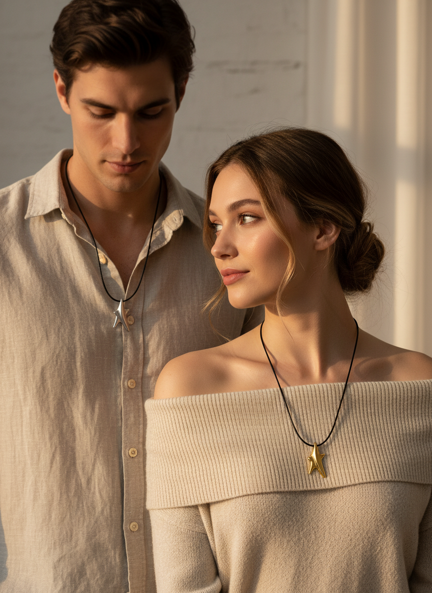 🤍✨Χειροποίητο Unisex Κολιέ με Ασύμμετρο Αστέρι