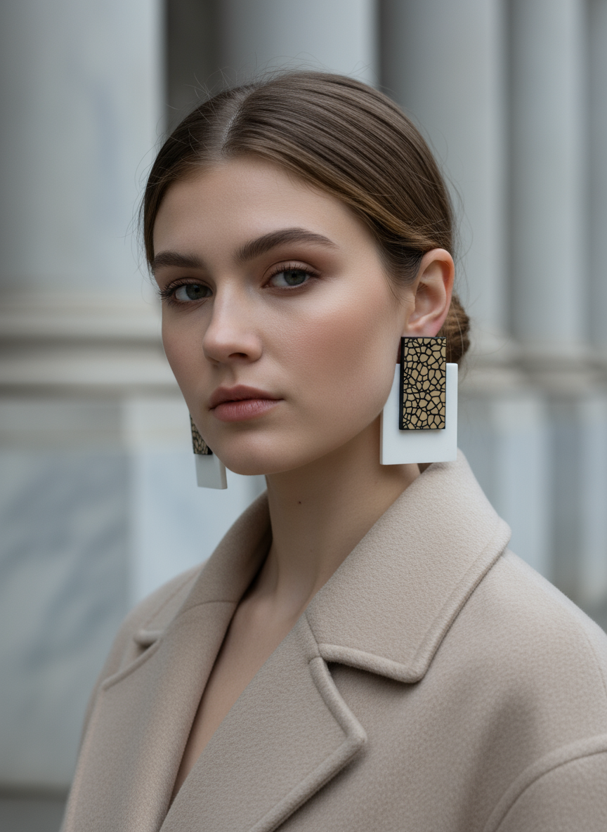 Alessandra earrings plexiglass τετράγωνα σκουλαρίκια stone effect – So Cute by Dimi