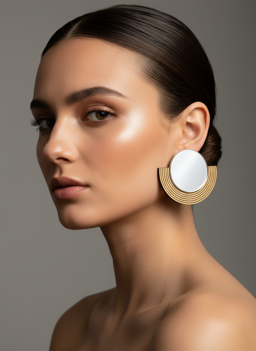 Arcadia Earrings – χειροποίητα πλέξιγκλας σκουλαρίκια με κύκλο και ριγέ ημικύκλιο – So Cute by Dimi