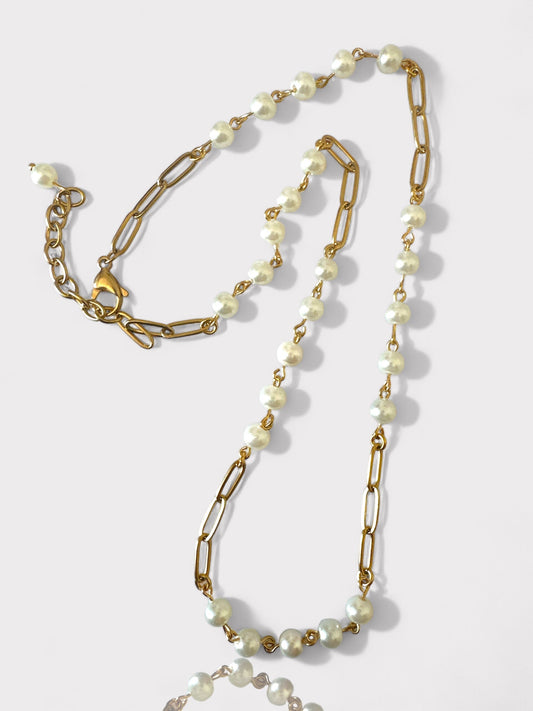 Χειροποίητο κολιέ με πέρλες και ατσάλινη αλυσίδα – Charis Pearl Necklace – So Cute by Dimi