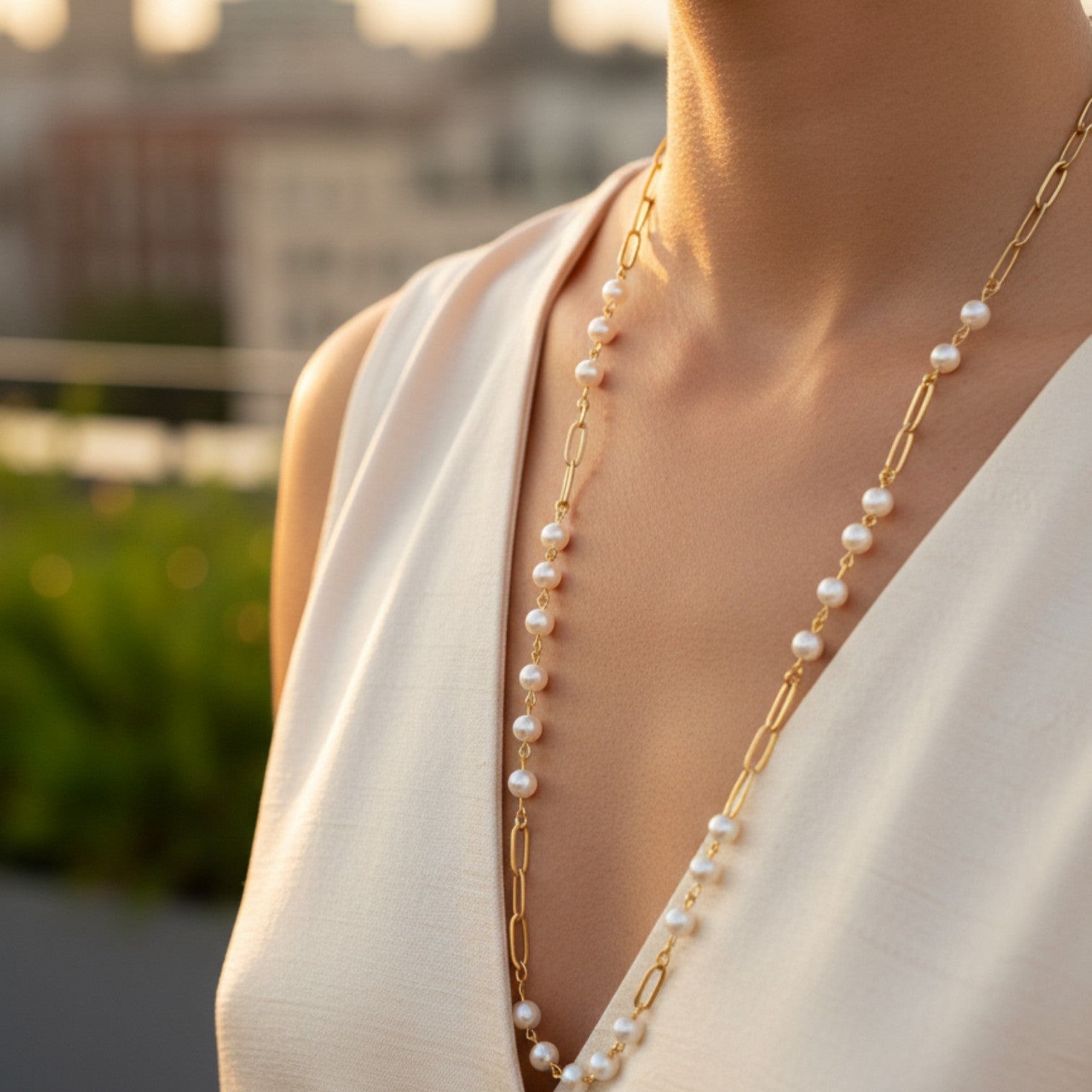 Χειροποίητο κολιέ με πέρλες και ατσάλινη αλυσίδα – Charis Pearl Necklace – So Cute by Dimi