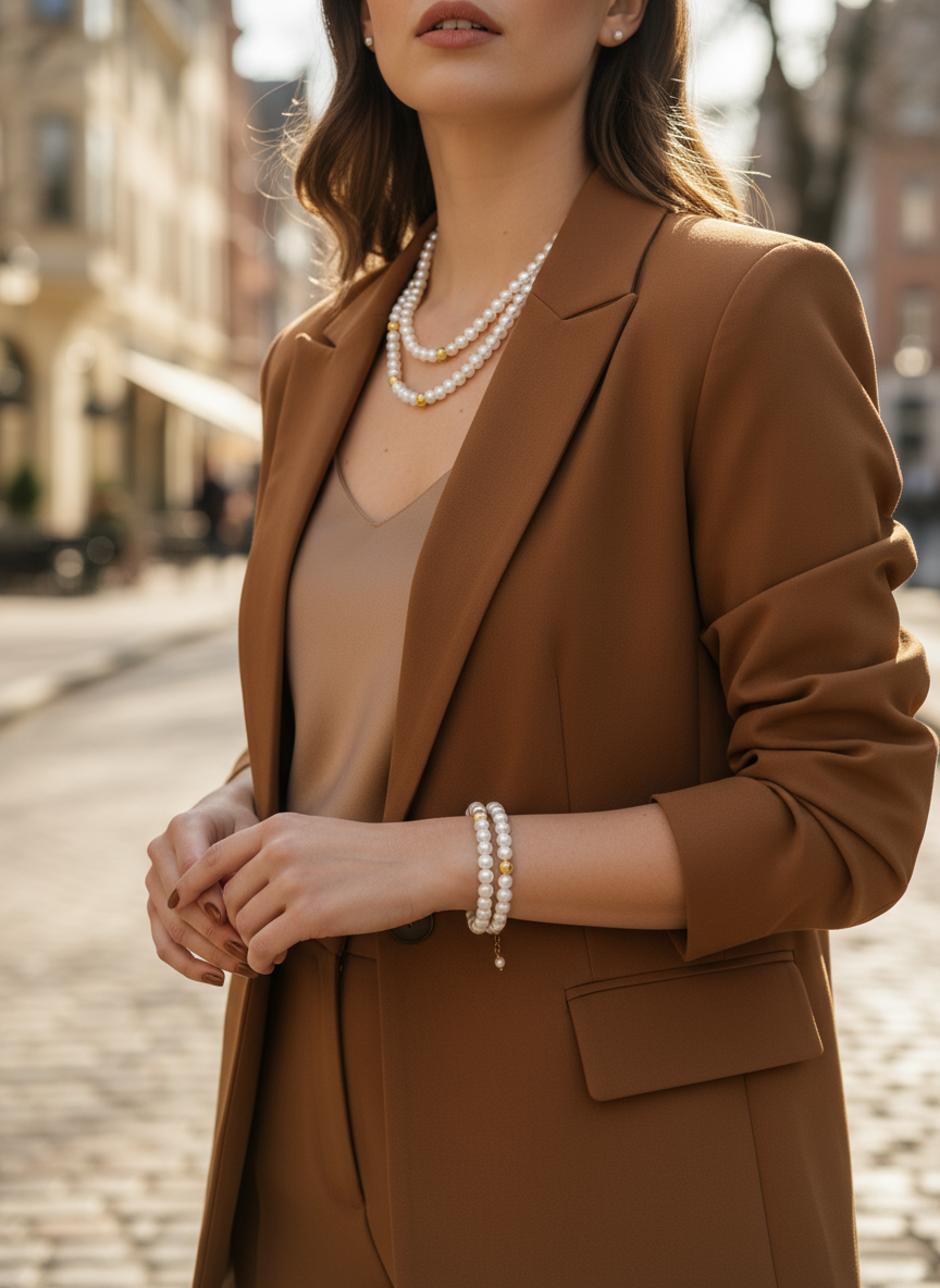 Χειροποίητο βραχιόλι και κολιέ με διπλή σειρά πέρλες και χρυσές χάντρες αιματίτη – So Cute by Dimi