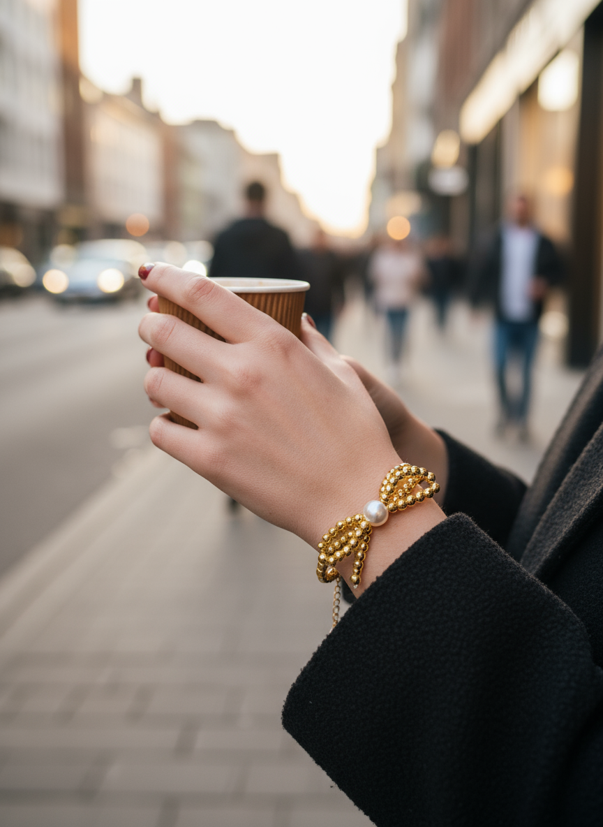 Χειροποίητο βραχιόλι με φιογκάκι αιματίτη και πέρλα – Irene Bracelet – So Cute by Dimi