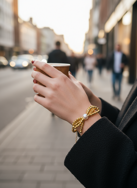 Χειροποίητο βραχιόλι με φιογκάκι αιματίτη και πέρλα – Irene Bracelet – So Cute by Dimi