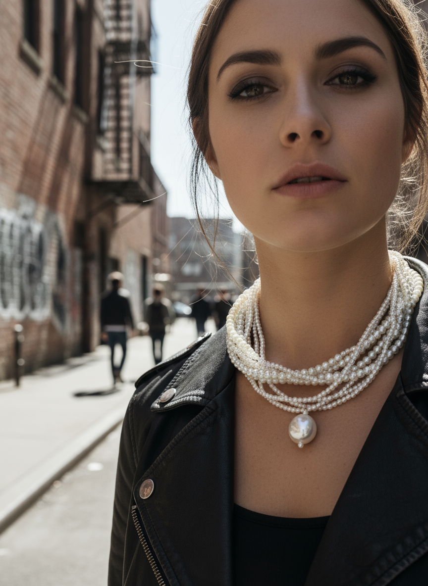 Πολύσειρο κολιέ με πέρλες και μεγάλη κρεμαστή πέρλα – Vanessa Necklace – So Cute by Dimi