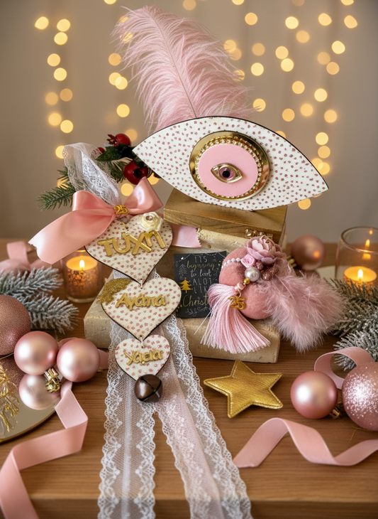 Handmade Merry & Pink oval gouri 2026 with tulle, glitter and gold mirror base – wholesale