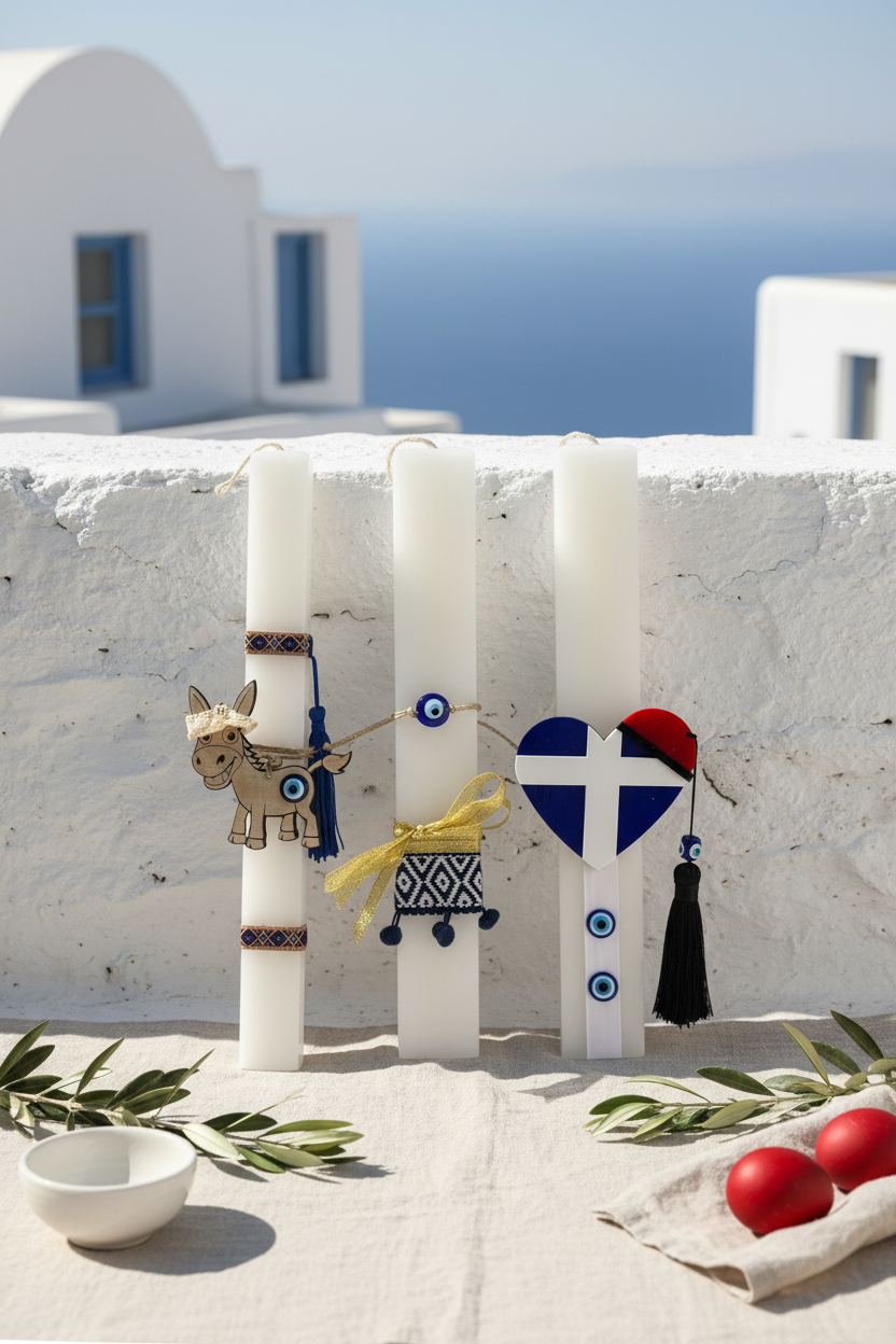 Χειροποίητες πασχαλινές λαμπάδες με ελληνικής έμπνυσης διακόσμιση για χονδρική και εταιρικό δώρο – So Cute by Dimi