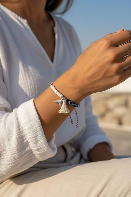 🤍✨ Βραχιόλι Μάρτης με Ματάκια & Ουρά Γοργόνας