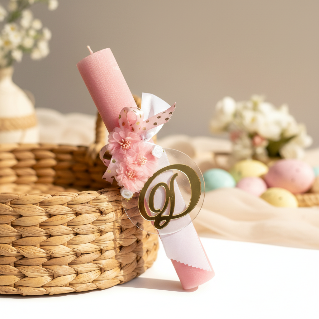 🤍✨Ρομαντική Πασχαλινή Λαμπάδα με Μονόγραμμα & Προαιρετικό Φωτιστικό LED