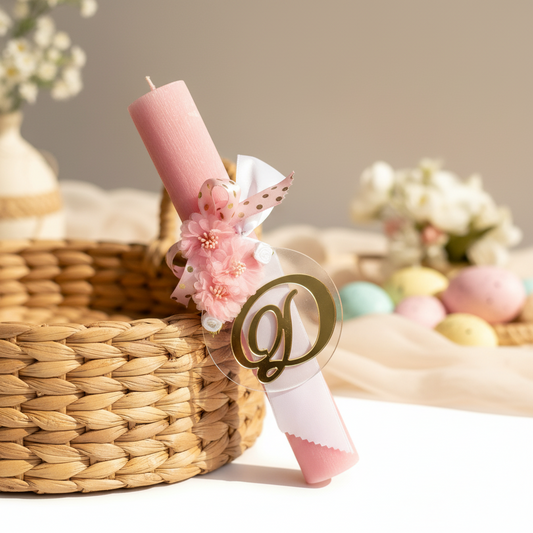 🤍✨Ρομαντική Πασχαλινή Λαμπάδα με Μονόγραμμα & Προαιρετικό Φωτιστικό LED