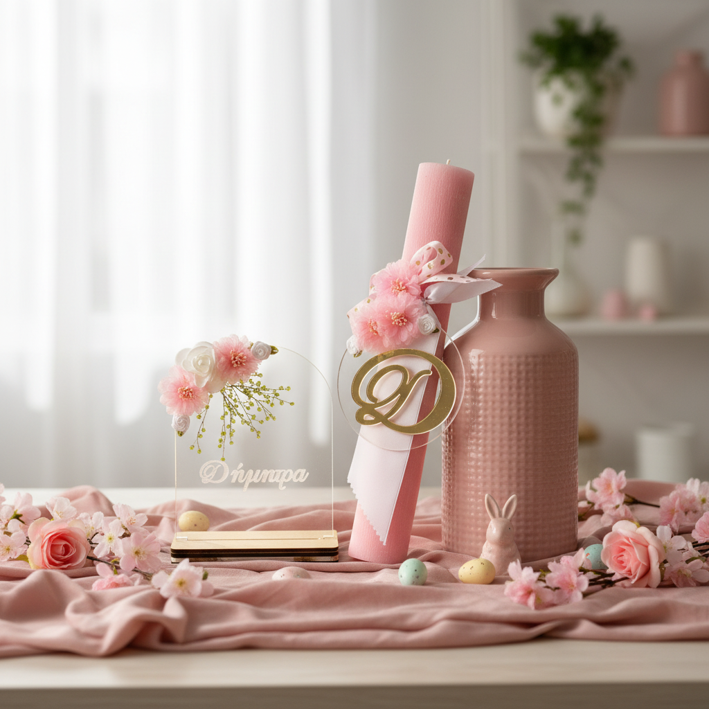 🤍✨Ρομαντική Πασχαλινή Λαμπάδα με Μονόγραμμα & Προαιρετικό Φωτιστικό LED