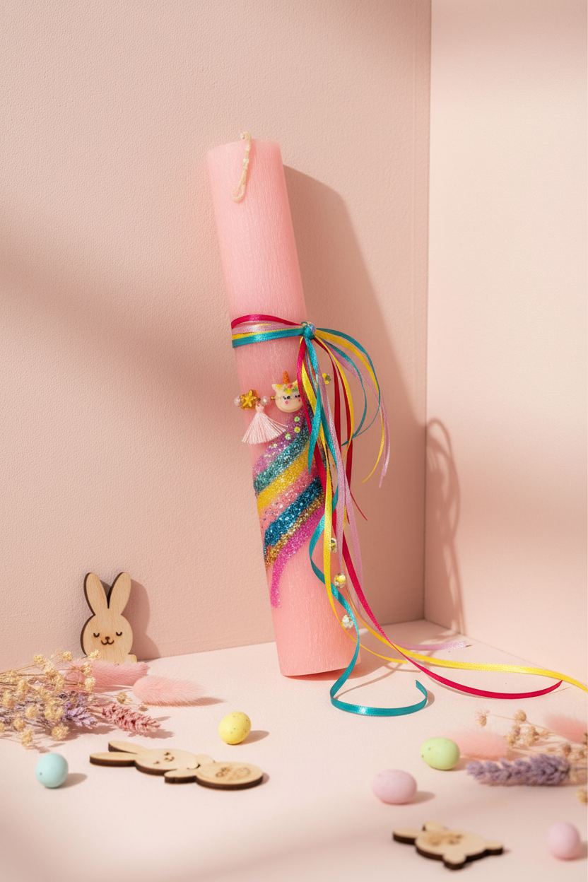 🤍✨ Πασχαλινή Λαμπάδα Unicorn με Βραχιολάκι και προαιρετικό συνοδευτικά (κάδρο και φωτιστικό Led)