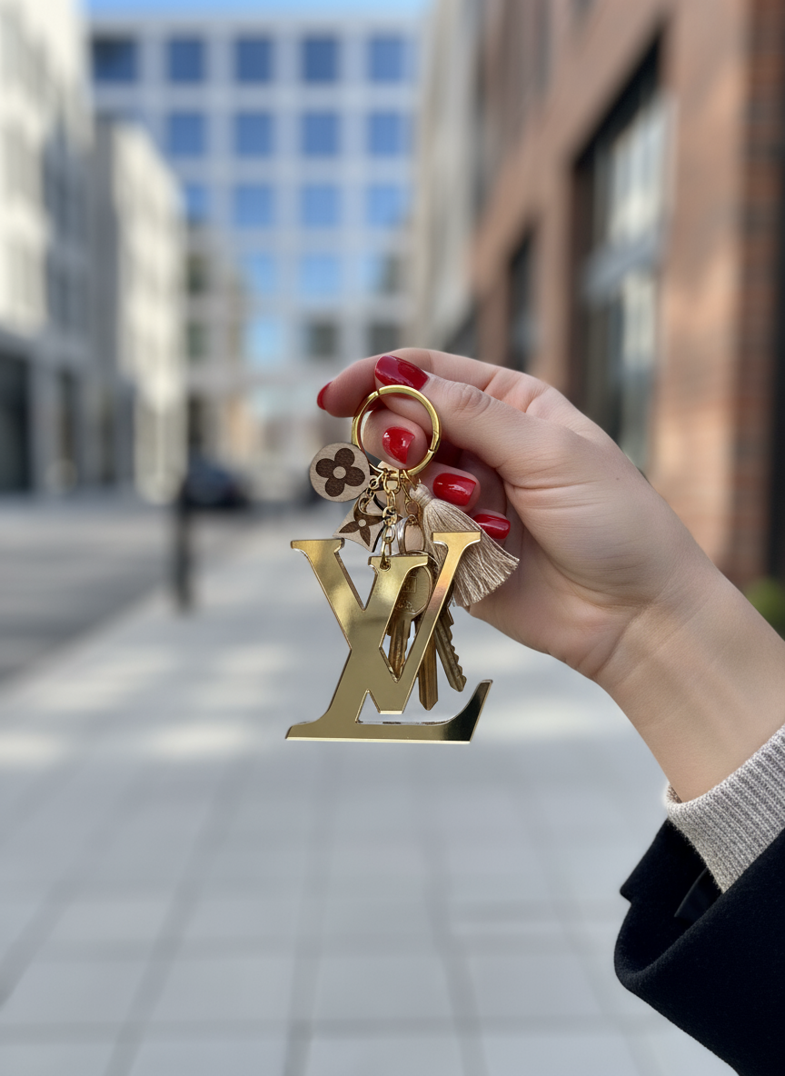 Χειροποίητο plexiglass μπρελόκ Mirror Mood με ξύλινα charms & φουντάκι — So Cute by Dimi Wholesale