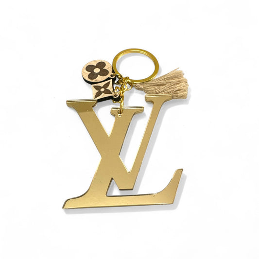 Χειροποίητο plexiglass μπρελόκ Mirror Mood με ξύλινα charms & φουντάκι — So Cute by Dimi Wholesale