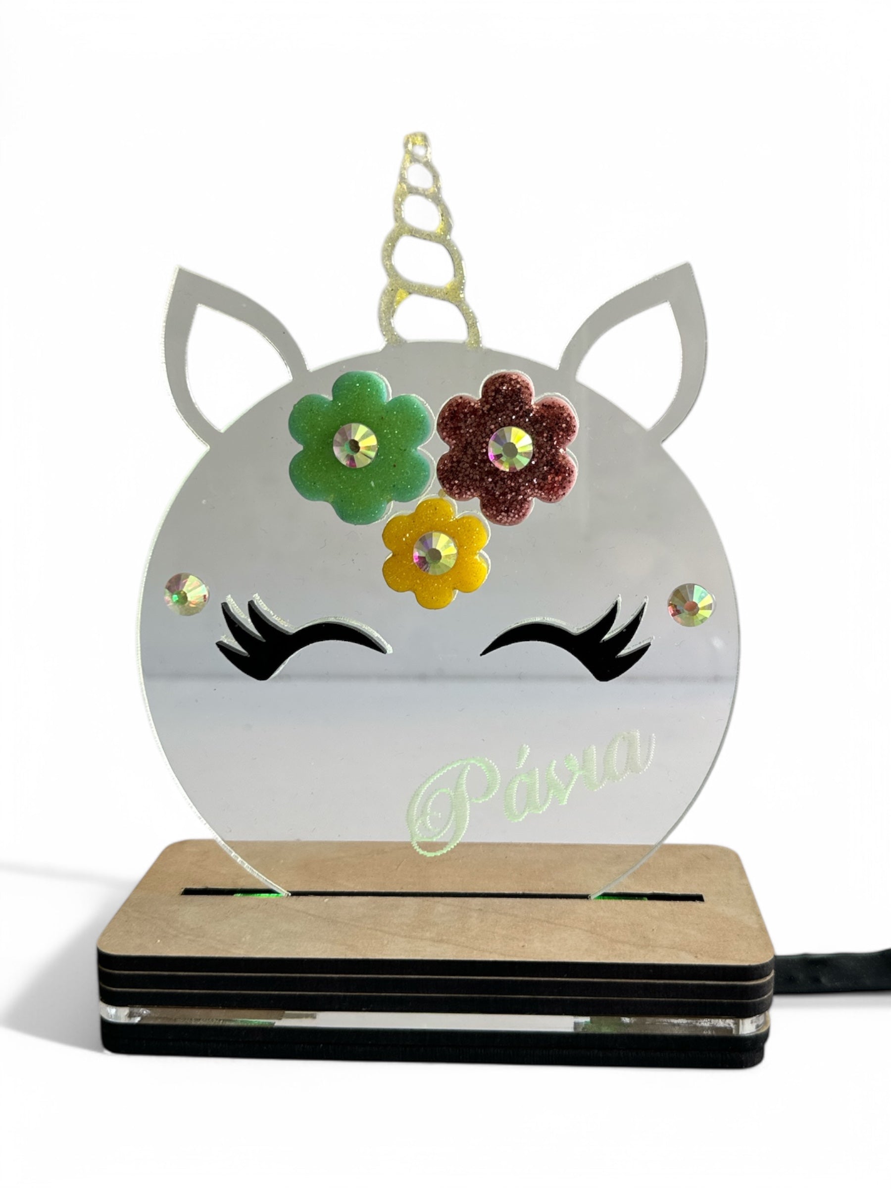 Παιδικό επιτραπέζιο LED φωτιστικό unicorn με προσωποποίηση και λουλούδια — So Cute by Dim