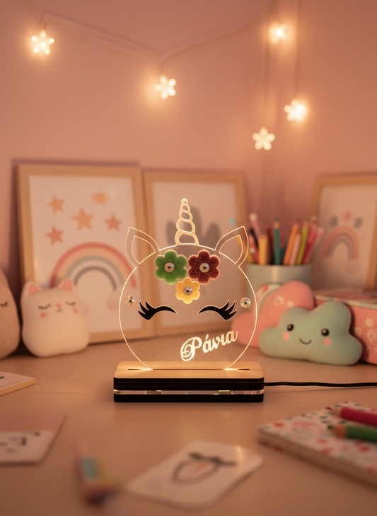 Παιδικό επιτραπέζιο LED φωτιστικό unicorn με προσωποποίηση και λουλούδια — So Cute by Dim
