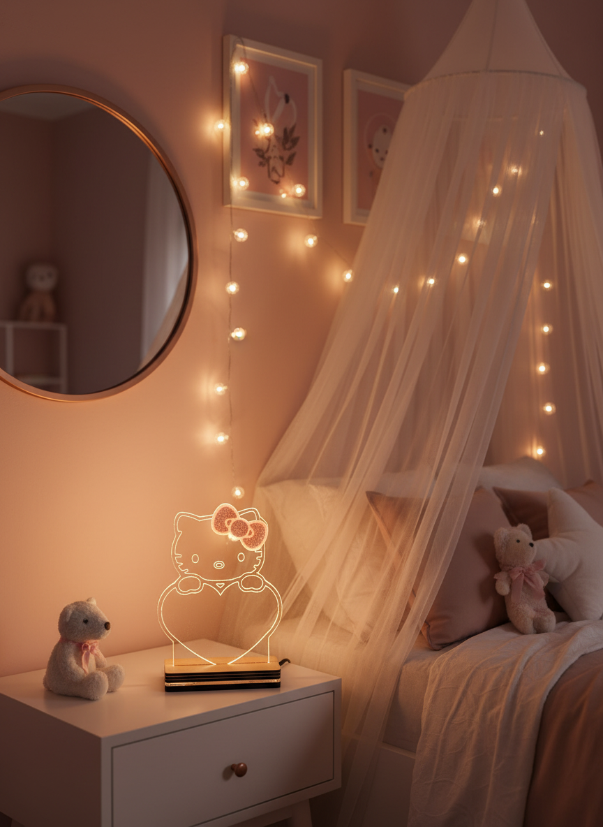 🤍✨ LED Φωτιστικό Hello Kitty με Αφιέρωση