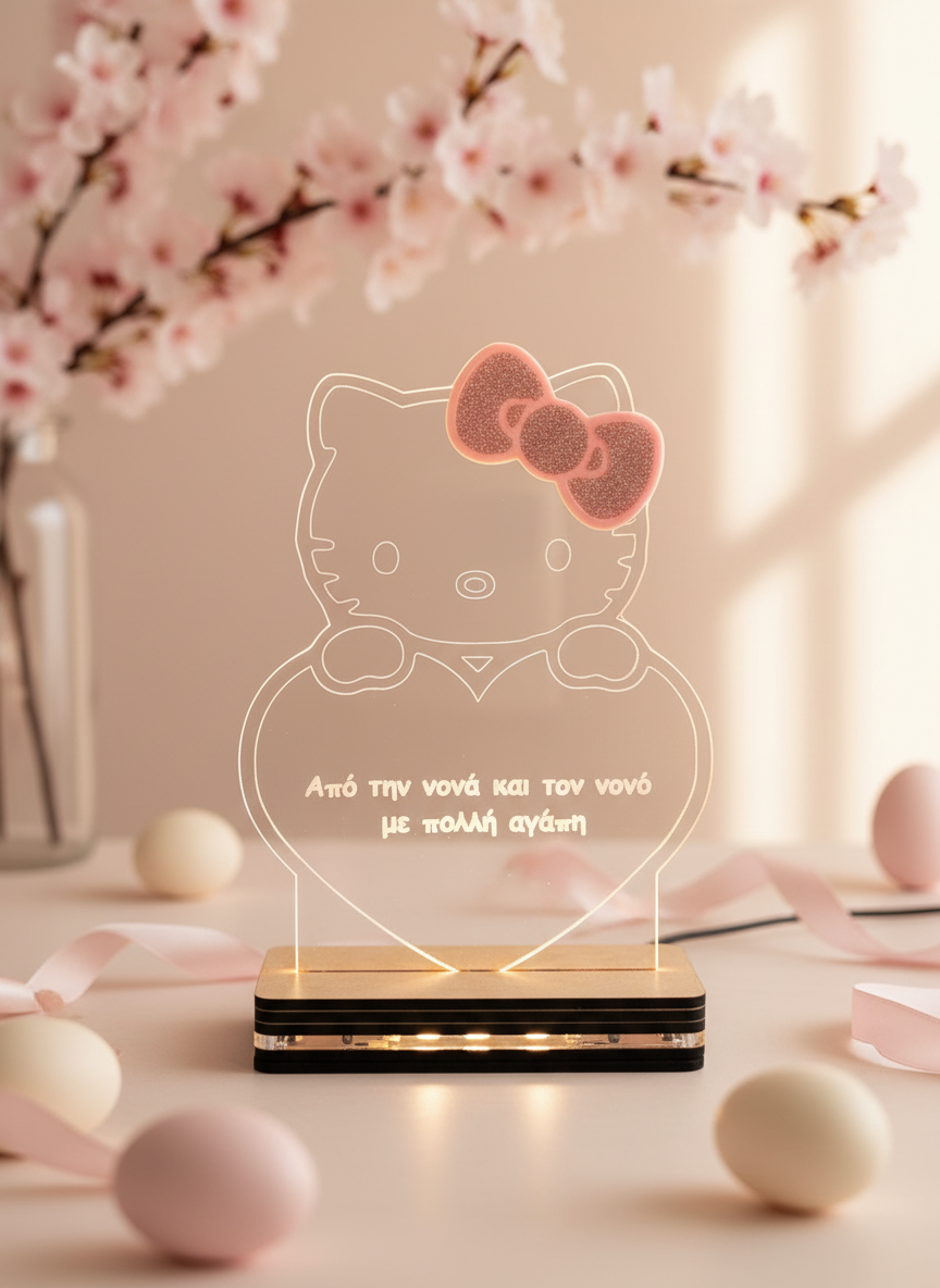 🤍✨ LED Φωτιστικό Hello Kitty με Αφιέρωση