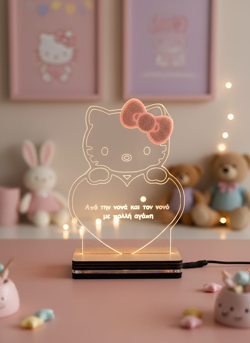 🤍✨ LED Φωτιστικό Hello Kitty με Αφιέρωση