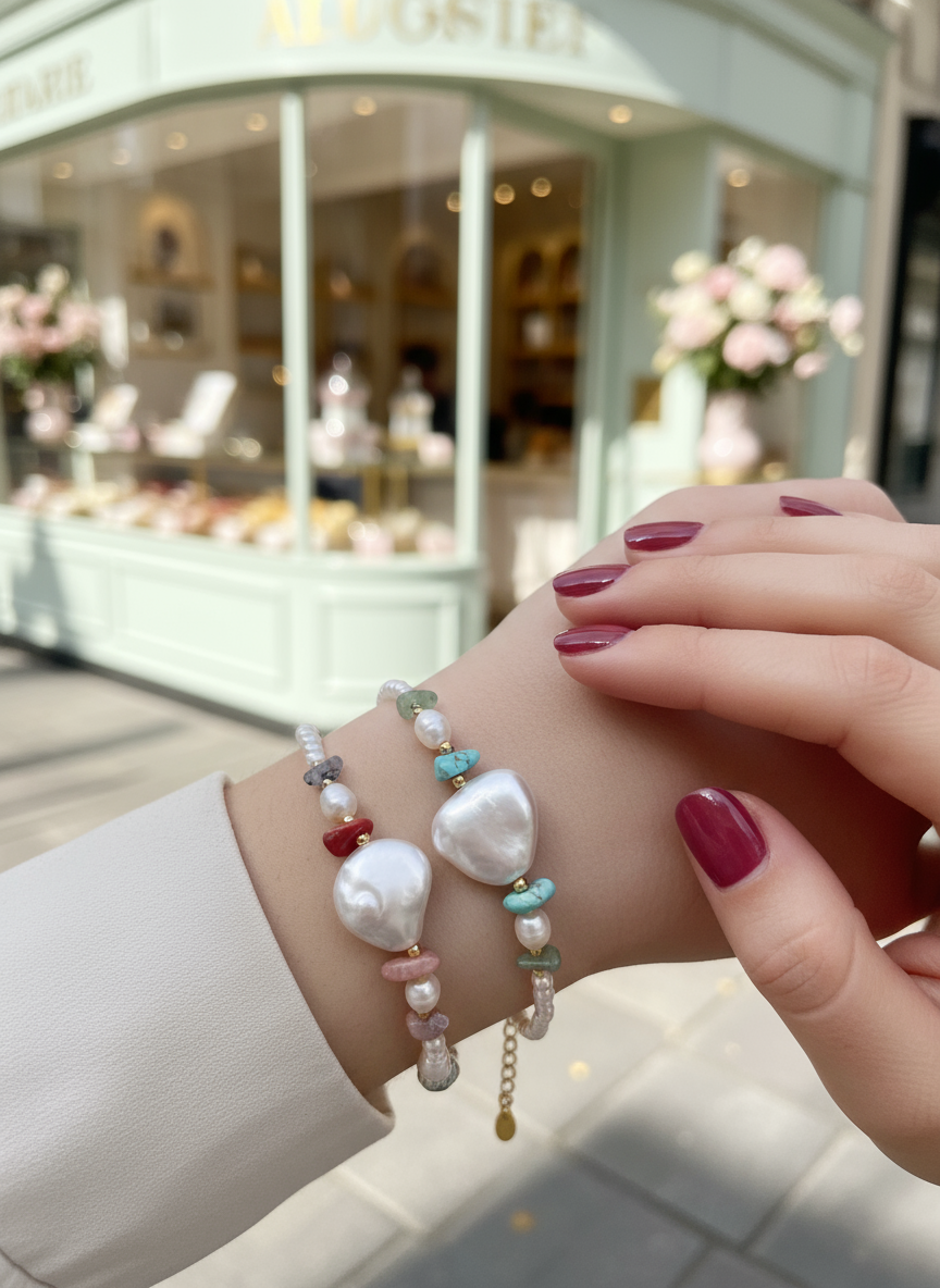 Χειροποίητο βραχιόλι με φυσικές πέτρες και baroque πέρλα – So Cute by Dimi