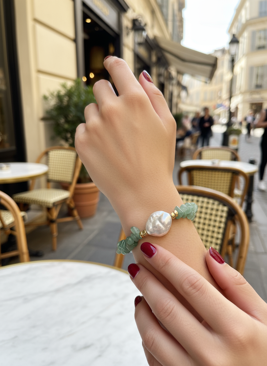 Χειροποίητο βραχιόλι με φυσικές πολύχρωμες πέτρες και λευκή πέρλα – So Cute by Dimi