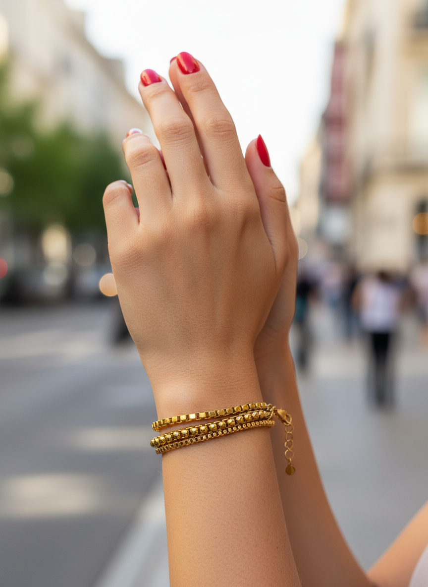 Χειροποίητο βραχιόλι με τρεις χρυσές αλυσίδες από ανοξείδωτο ατσάλι – So Cute by Dimi