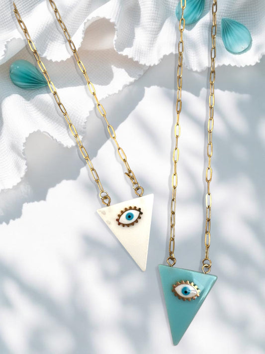 ⚡🚚 Triangle Mataki Necklace – Aqua & Ivory