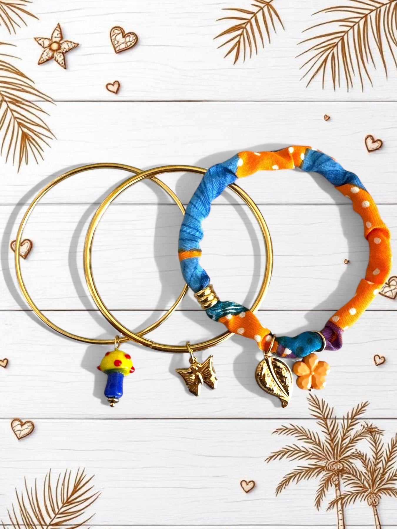Tropical Bloom – Σετ 3 Καλοκαιρινά Βραχιόλια με Charms & Bandana