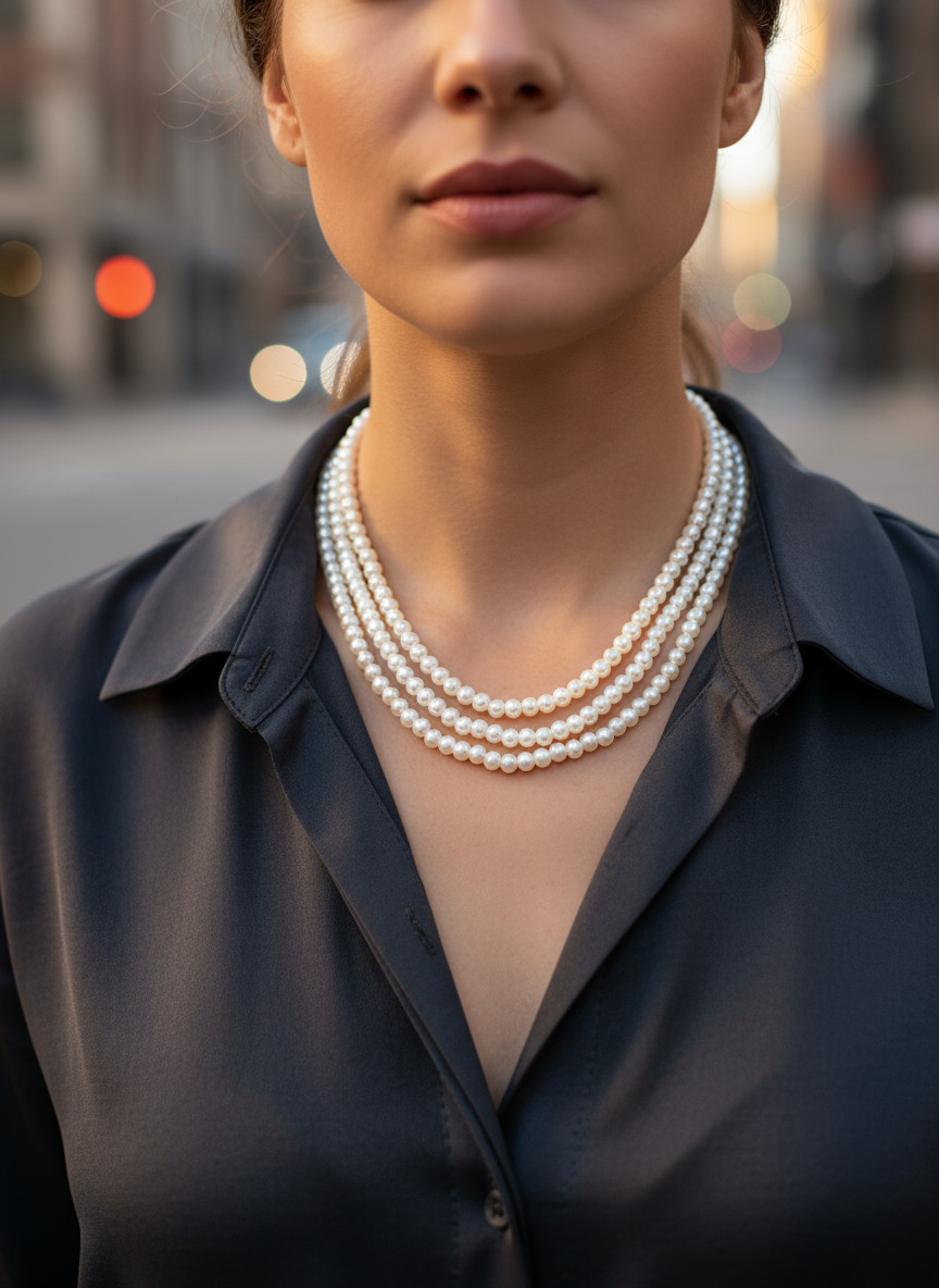 Τριπλό κολιέ με πέρλες σε διαβαθμισμένα μήκη – Χονδρική So Cute by Dimi