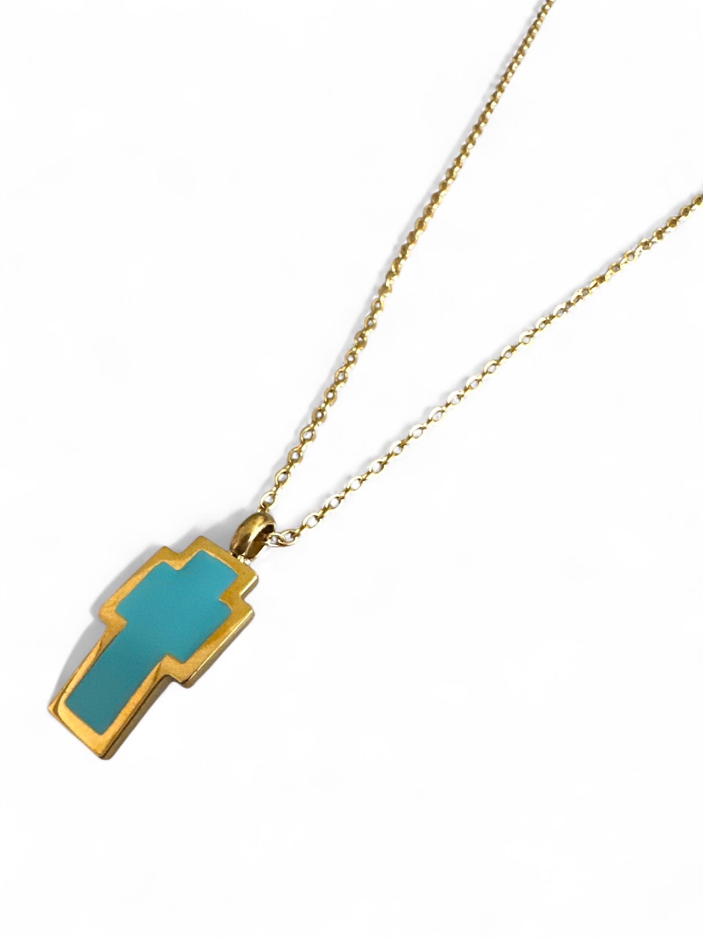 Pixel Cross Necklace – Ατσάλινο Κολιέ Γεωμετρικός Σταυρός με χρυσό περίγραμμα – Χονδρική So Cute by Dimi