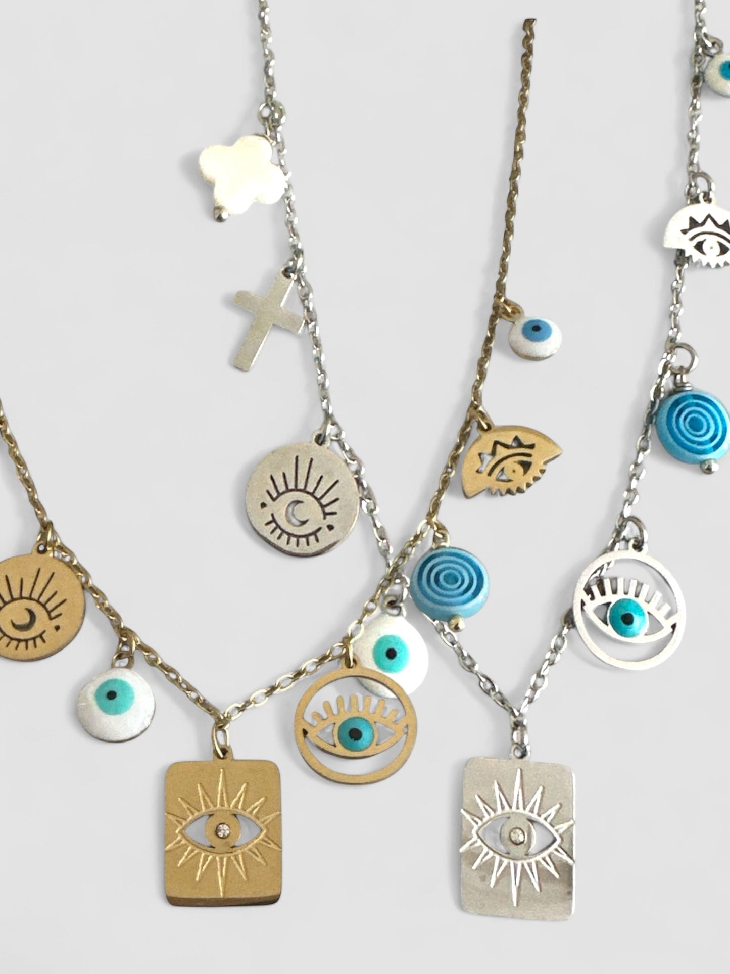 Mystic Icons – Ατσάλινο Κολιέ με Μάτι & Χαρακτηριστικά Charms