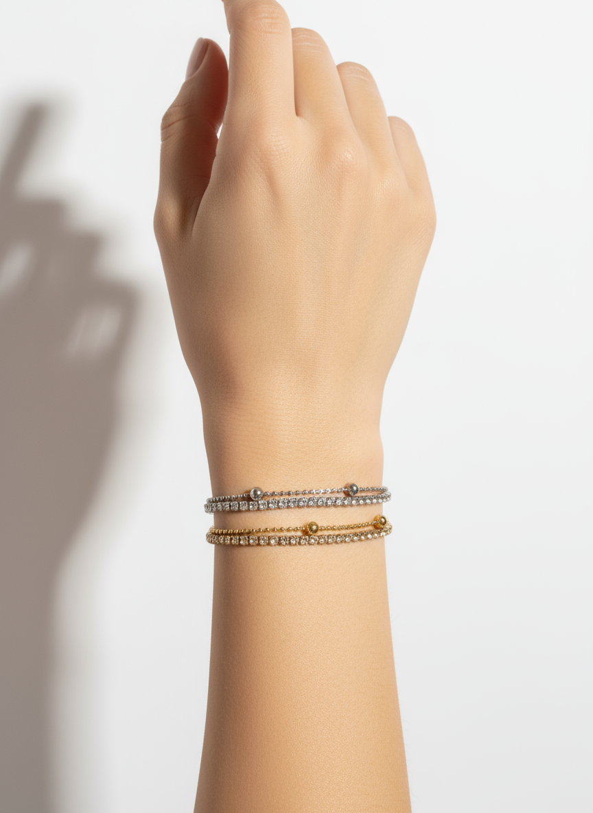 Ατσάλινο βραχιόλι με ζιργκόν και διπλή αλυσίδα – So Cute by Dimi χονδρική