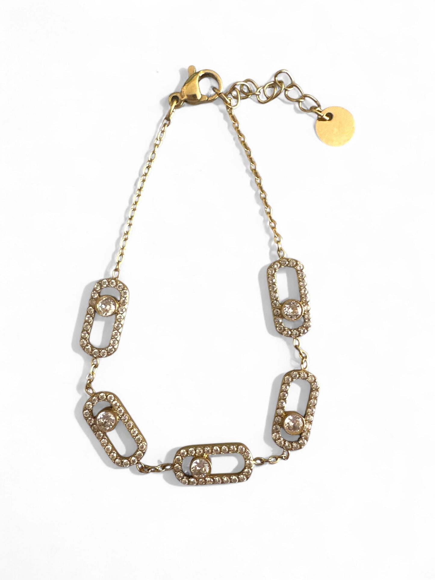 Ατσάλινο βραχιόλι με pavé ζιργκόν και ορθογώνιους κρίκους – So Cute by Dimi χονδρική