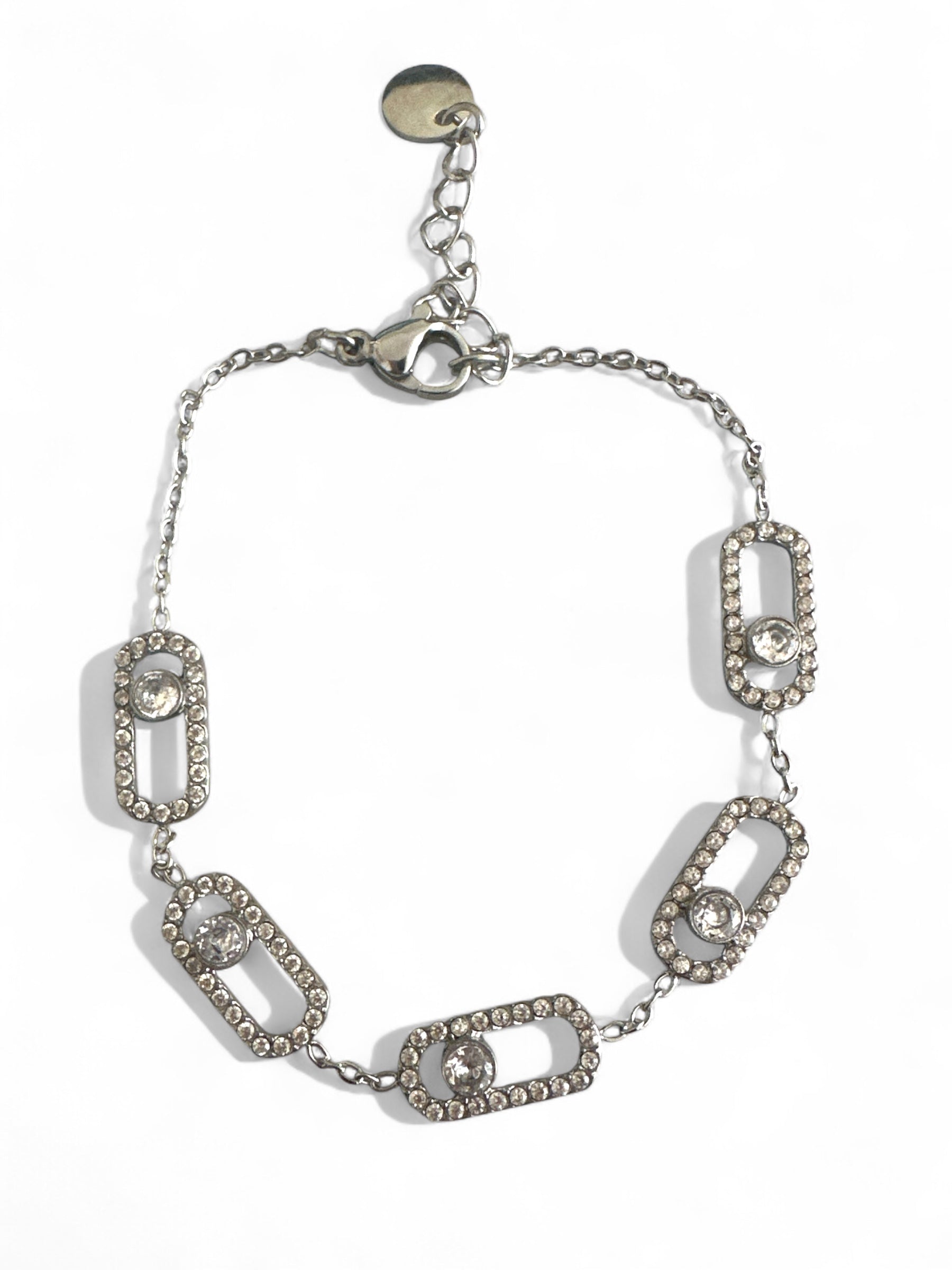 Ατσάλινο βραχιόλι με pavé ζιργκόν και ορθογώνιους κρίκους – So Cute by Dimi χονδρική