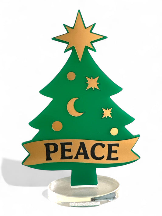 Χειροποίητο γούρι Christmas Pop Peace Tree από plexiglass με banner PEACE – Χονδρική So Cute by Dimi