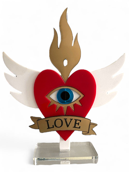 Χονδρικό επιτραπέζιο γούρι Christmas Pop Love Heart από plexiglass με μάτι, φλόγα & φτερά – So Cute by Dimi