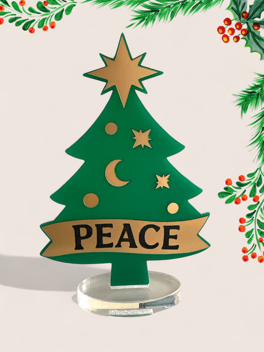 Χειροποίητο γούρι Christmas Pop Peace Tree από plexiglass με banner PEACE – Χονδρική So Cute by Dimi