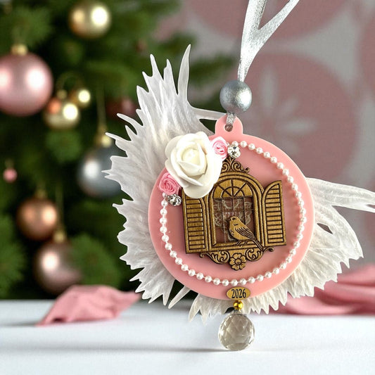 🤍✨ Κρεμαστό Γούρι «Fairytale Birdcage» – Plexiglass & Ξύλο | Christmas Fairytale 🦢