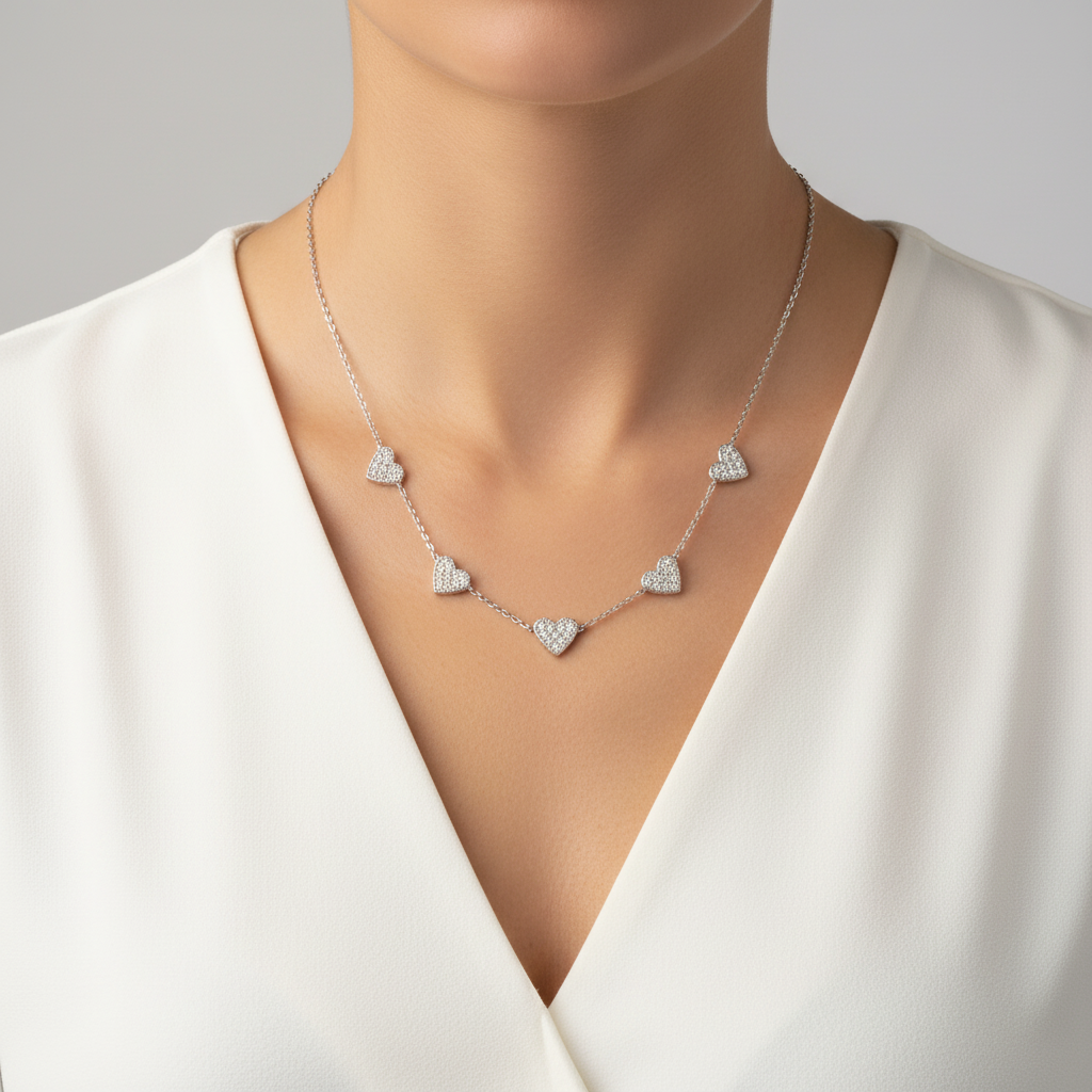 Crystal Hearts ατσάλινο κολιέ με καρδιές ζιργκόν – Χονδρική So Cute by Dimi
